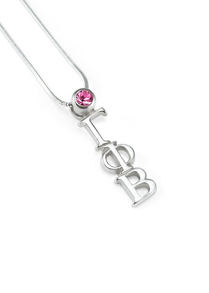 Necklace - Gamma Phi Beta Sterling Silver Lavaliere With Pink CZ Crystal