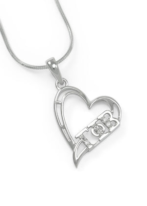 Necklace - Gamma Phi Beta Sterling Silver Tilted Heart Pendant With CZs