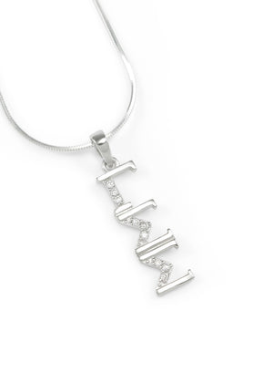 Necklace - Gamma Sigma Sigma Sterling Silver Lavaliere With Simulated Diamonds