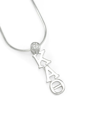 Necklace - Kappa Alpha Theta Sterling Silver Lavaliere With Clear CZ Crystal