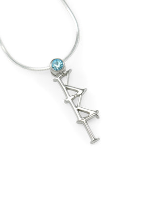 Necklace - Kappa Kappa Gamma Sterling Silver Lavaliere Pendant With Light Blue CZ Crystal