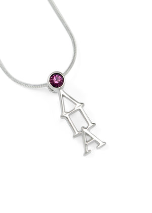 Necklace - Lambda Pi Alpha Sterling Silver Lavaliere With Purple CZ Crystal