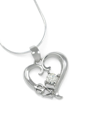 Necklace - Phi Mu Sterling Silver Heart Pendant With Clear CZ Crystal
