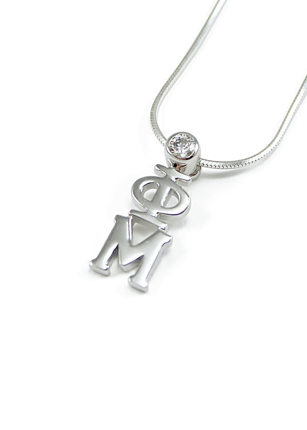 Phi Mu Sorority Lavaliere Pendant – Sterling Silver With Rhodium Finish, 20" Chain