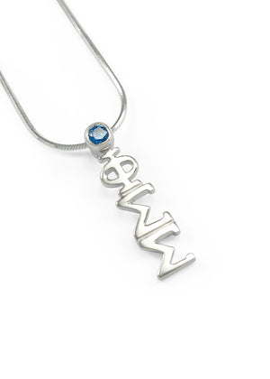 Necklace - Phi Sigma Sigma Sterling Silver Lavaliere With Blue Crystal