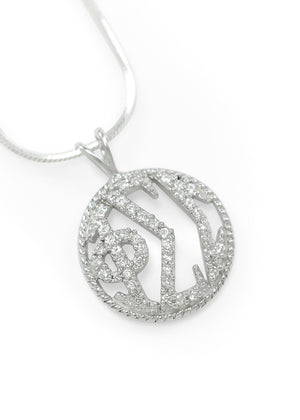 Necklace - Phi Sigma Sigma Sterling Silver Round Pendant With Pave Simulated Diamonds