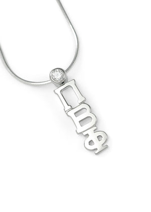 Necklace - Pi Beta Phi Sterling Silver Lavaliere Pendant With Clear CZ Crystal