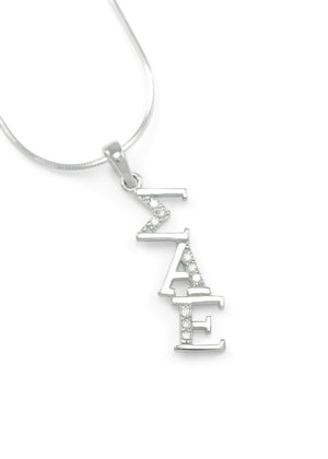 Necklace - Sigma Alpha Epsilon Sterling Silver Diagonal Lavaliere With Simulated Diamonds