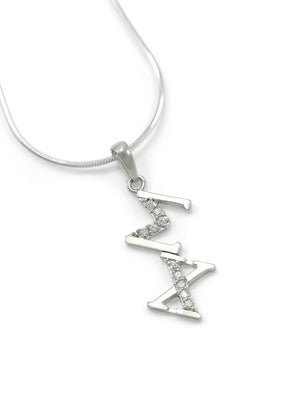 Necklace - Sigma Chi Sterling Silver Diagonal Lavaliere With Simulated Diamonds