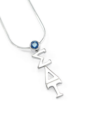 Necklace - Sigma Delta Tau Sterling Silver Pendant With Blue Crystal