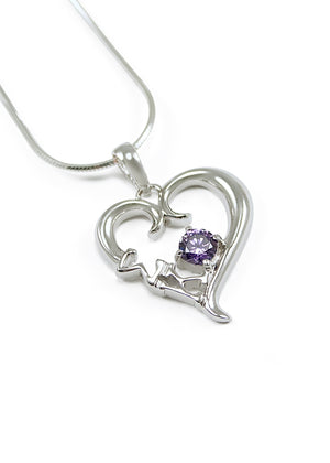 Necklace - Sigma Kappa Sterling Silver Heart Pendant With Purple Crystal