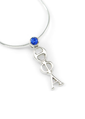 Necklace - Theta Phi Alpha Sterling Silver Lavaliere With Blue Crystal