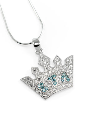 Necklace - Zeta Tau Alpha Crown Pendant With Blue Greek Letters