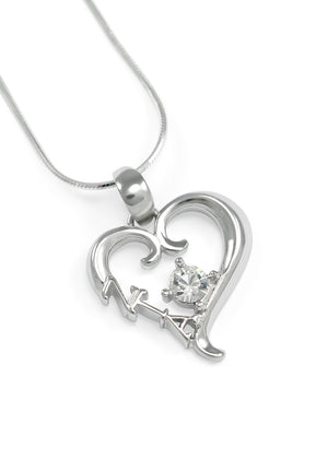 Necklace - Zeta Tau Alpha Sterling Silver Heart Pendant With Clear CZ Crystal