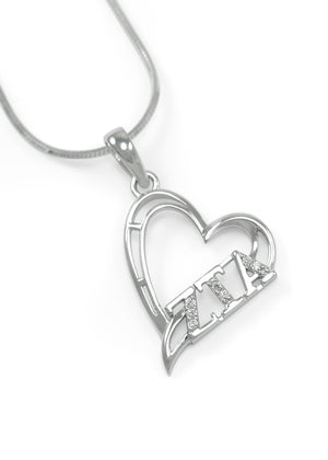 Necklace - Zeta Tau Alpha Sterling Silver Heart Pendant With CZs