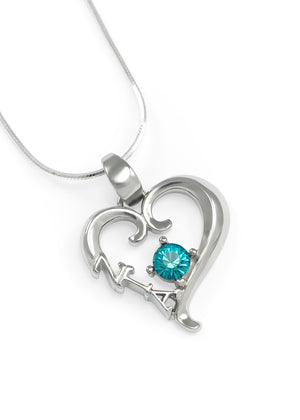 Necklace - Zeta Tau Alpha Sterling Silver Heart Pendant With Turquoise CZ Crystal