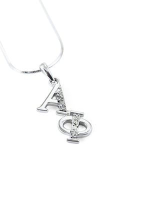 Pendant - Alpha Phi Sterling Silver Diagonal Lavaliere With Simulated Diamonds