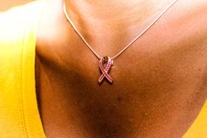 Breast Cancer Awareness Ribbon Pendant With 14K Rose Gold Plating