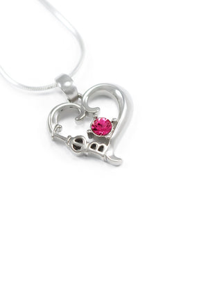 Pendant - Gamma Phi Beta Sterling Silver Heart Pendant With Pink Crystal