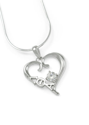Pendant - Lambda Theta Alpha Sterling Silver Heart Pendant With A Clear CZ Crystal