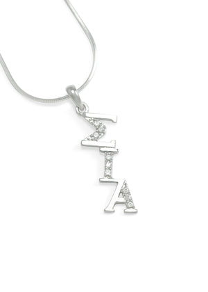 Pendant - Sigma Iota Alpha Sterling Silver Diagonal Lavaliere With CZs