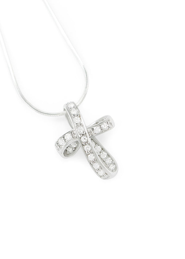 TATIANA☆[Silver925] Cross Ribbon Ball Necklace Breast Cancer Awareness Ribbon Necklace Sterling Silver
