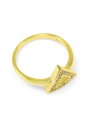 Ring - 14k Gold Plated Delta Triangle Ring With CZs