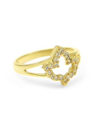 Ring - 14k Gold Plated Ivy Leaf Ring With CZs