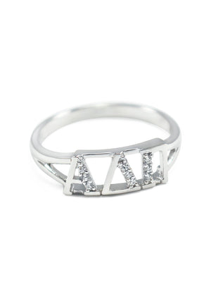 Ring - Alpha Delta Pi Sterling Silver Ring With Simulated Diamonds