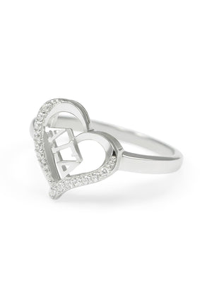 Ring - Alpha Gamma Delta Sterling Silver Heart Ring With Simulated Diamonds