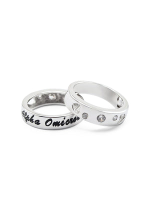 Ring - Alpha Omicron Pi Sterling Silver Ring With Hearts And Cubic Zirconias