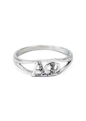 Ring - Alpha Phi Sterling Silver Ring With Simulated Diamonds