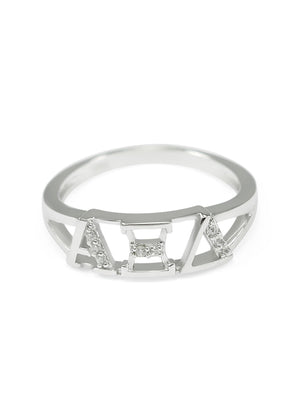 Ring - Alpha Xi Delta Sterling Silver Ring With Simulated Diamonds