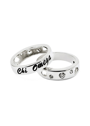 Ring - Chi Omega Sterling Silver Ring With Hearts And Cubic Zirconias