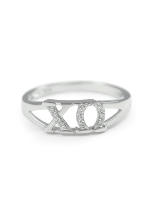 Ring - Chi Omega Sterling Silver Ring With Simulated Diamonds