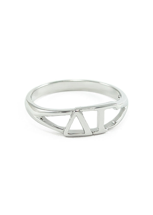 Delta Gamma Sorority Sterling Silver Skinny Band Ring - Greek Letters With Black Enamel - View #8