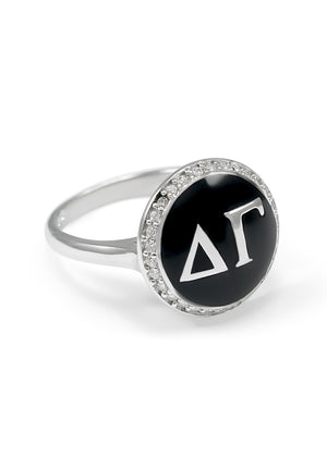 Ring - Delta Gamma Sterling Silver Ring With Black Enamel And Simulated Diamonds