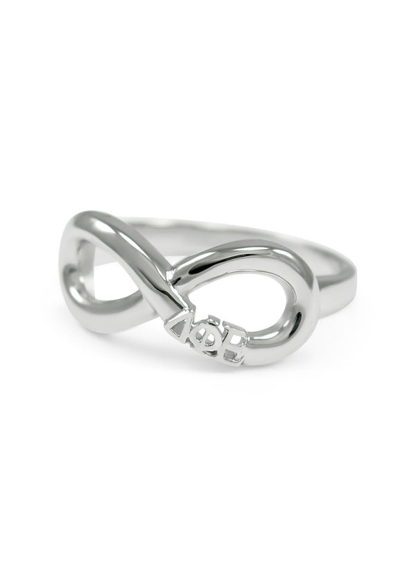 Delta Phi Epsilon Sterling Silver Skinny Band Ring - Black Enamel Greek Letters, Officially Licensed