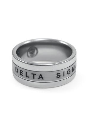 Ring - Delta Sigma Pi Tungsten Ring With Founding Date And Crest
