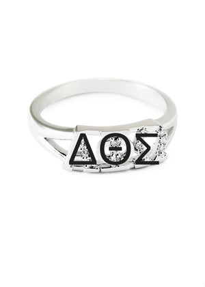 Ring - Delta Theta Sigma Sterling Silver Ring With Simulated Diamonds