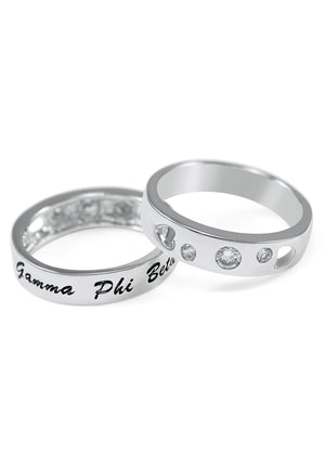 Ring - Gamma Phi Beta Sterling Silver Ring With Hearts And Cubic Zirconias