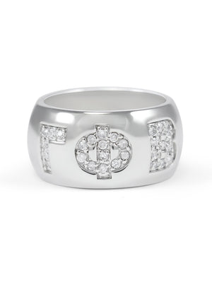 Ring - Gamma Phi Beta Sterling Silver Ring With Pave Cubic Zirconia Greek Letters