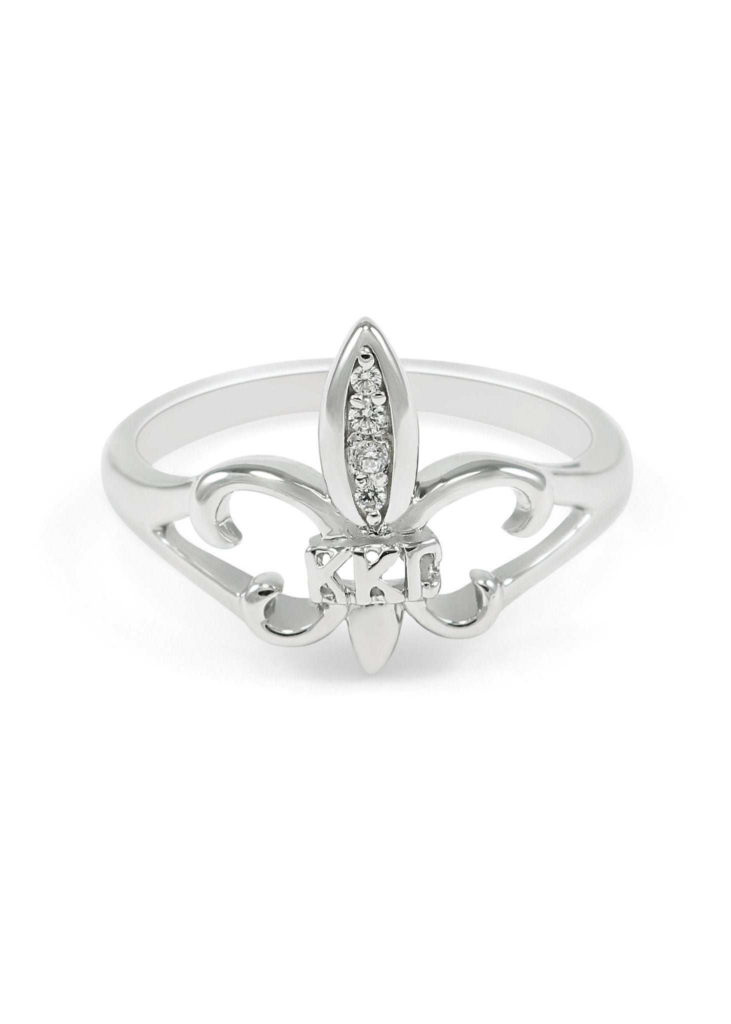 Ring - Kappa Kappa Gamma Fleur-de-Lis Sterling Silver Ring With CZ Diamonds
