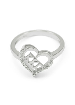 Ring - Kappa Kappa Gamma Sterling Silver Heart Ring With Simulated Diamonds