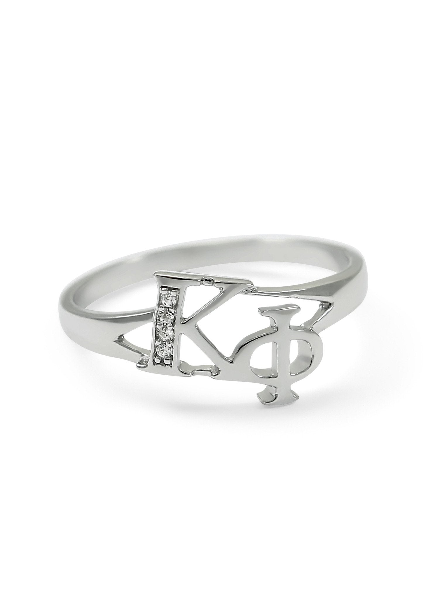 Ring - Kappa Phi Sterling Silver Diagonal Ring With CZs