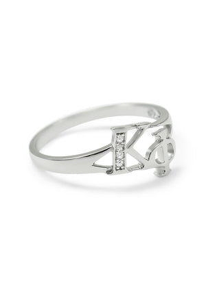 Ring - Kappa Phi Sterling Silver Diagonal Ring With CZs