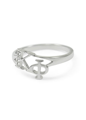 Ring - Kappa Phi Sterling Silver Diagonal Ring With CZs