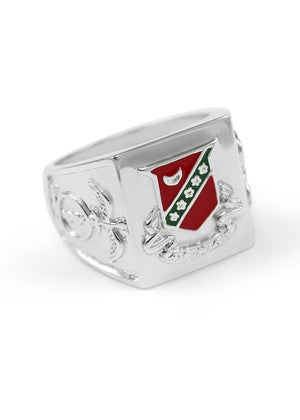 Ring - Kappa Sigma Sterling Silver Ring With Raised Crest And Red Enamel