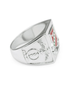 Ring - Kappa Sigma Sterling Silver Ring With Raised Crest And Red Enamel