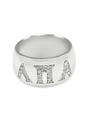 Ring - Lambda Pi Alpha Sterling Silver Dome Ring With Greek Letters And CZs